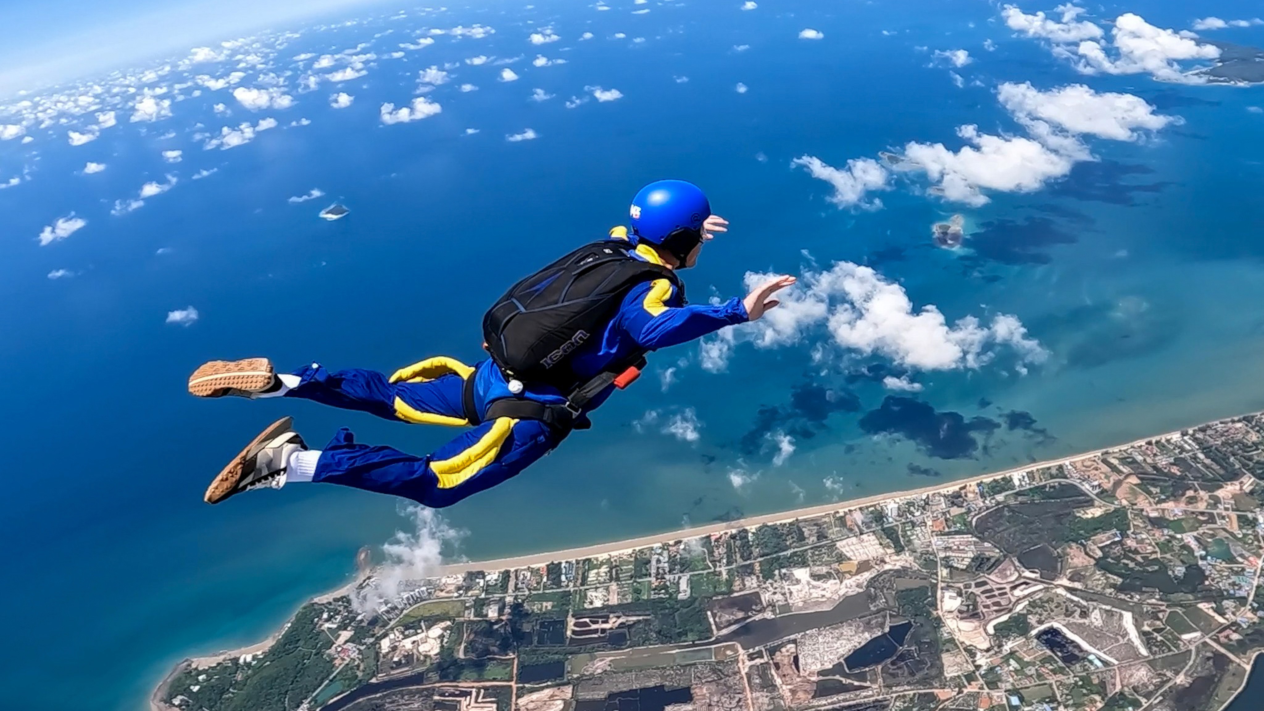 Solo skydiver in stable freefall position