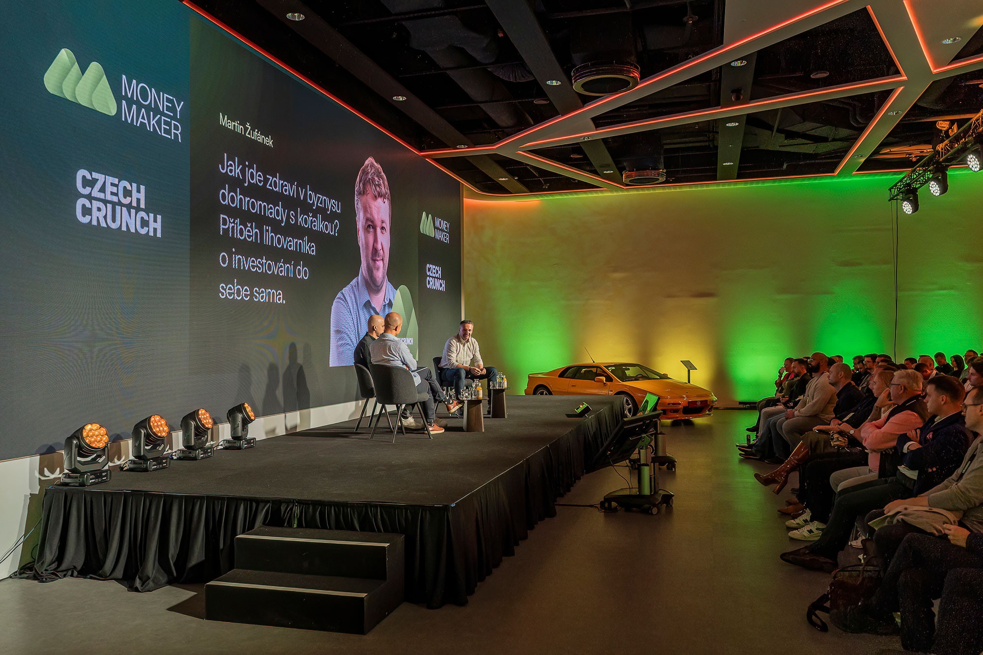 Martin Žufánek speaking on stage at Money Maker conference 2024 in Prague, photographed by Prague conference photographer
