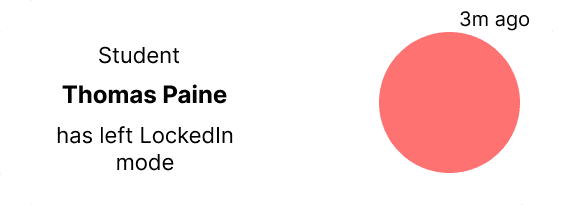 Admin dashboard showing student left lockedin mode