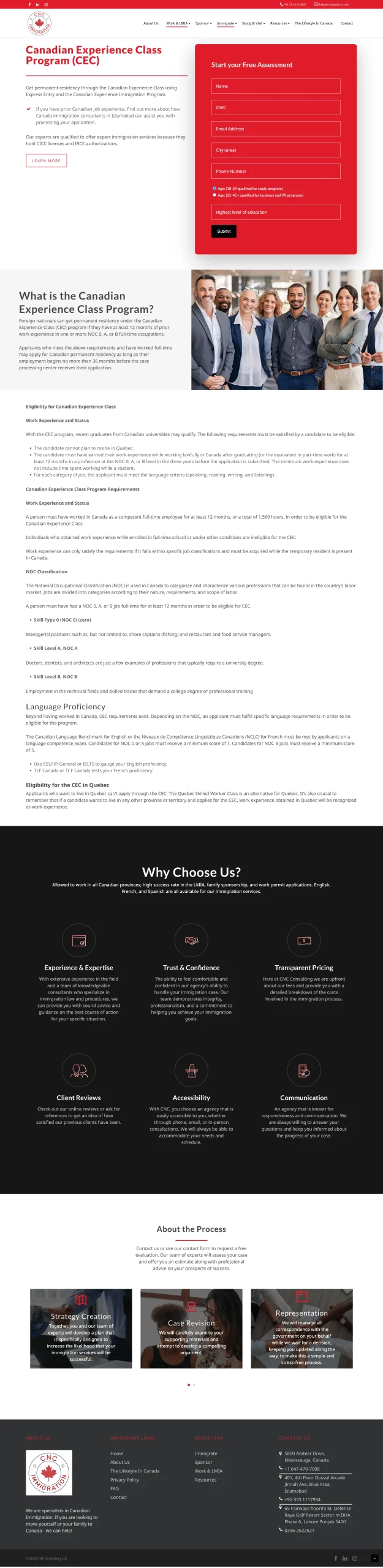 Canadian Experience Class page for consultcnc website developed & designed by Dreams Agency Mississauga, Ontario