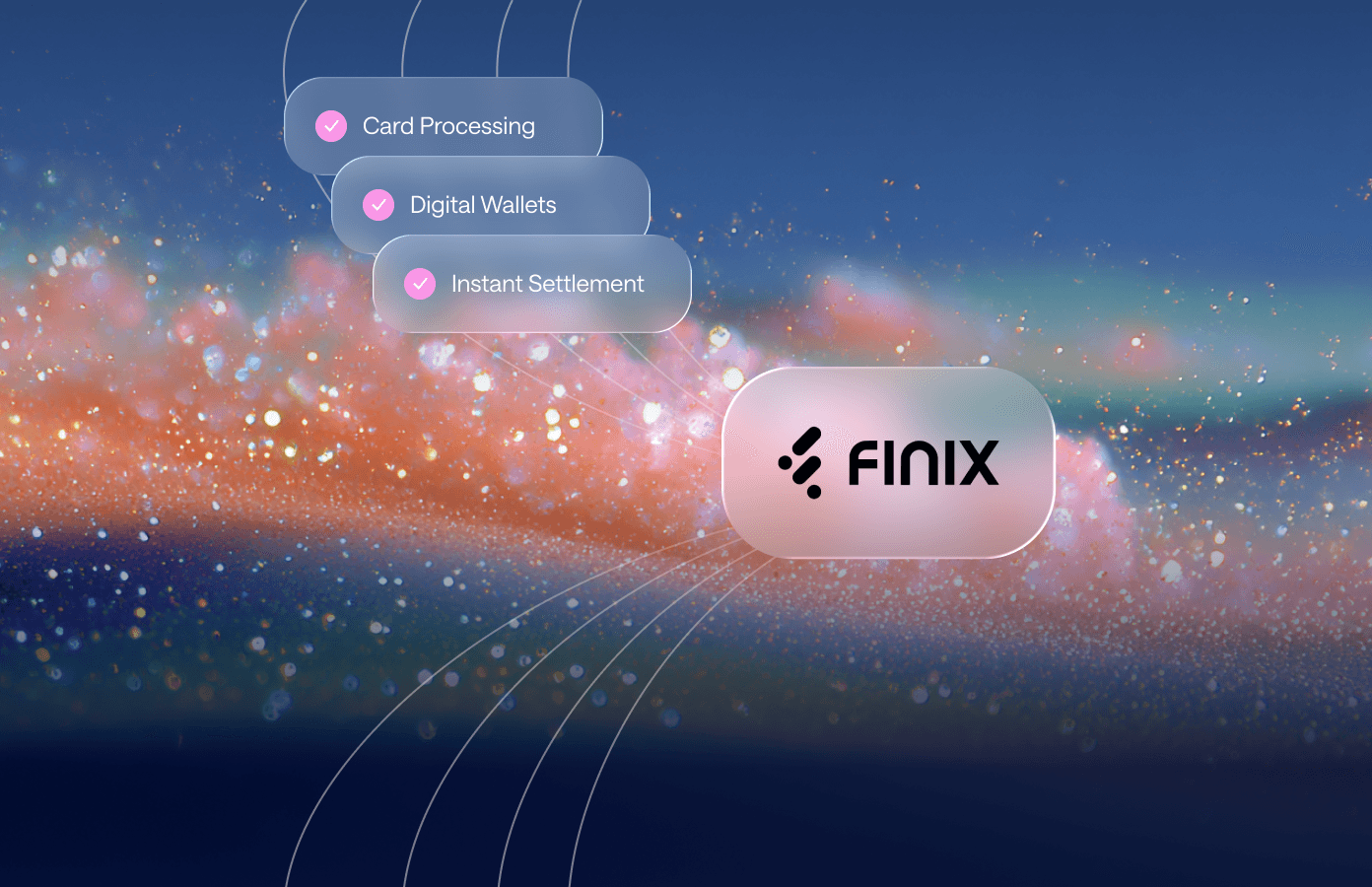 Abstract hero image showing a dynamic wave of orange and blue particles on a gradient background.