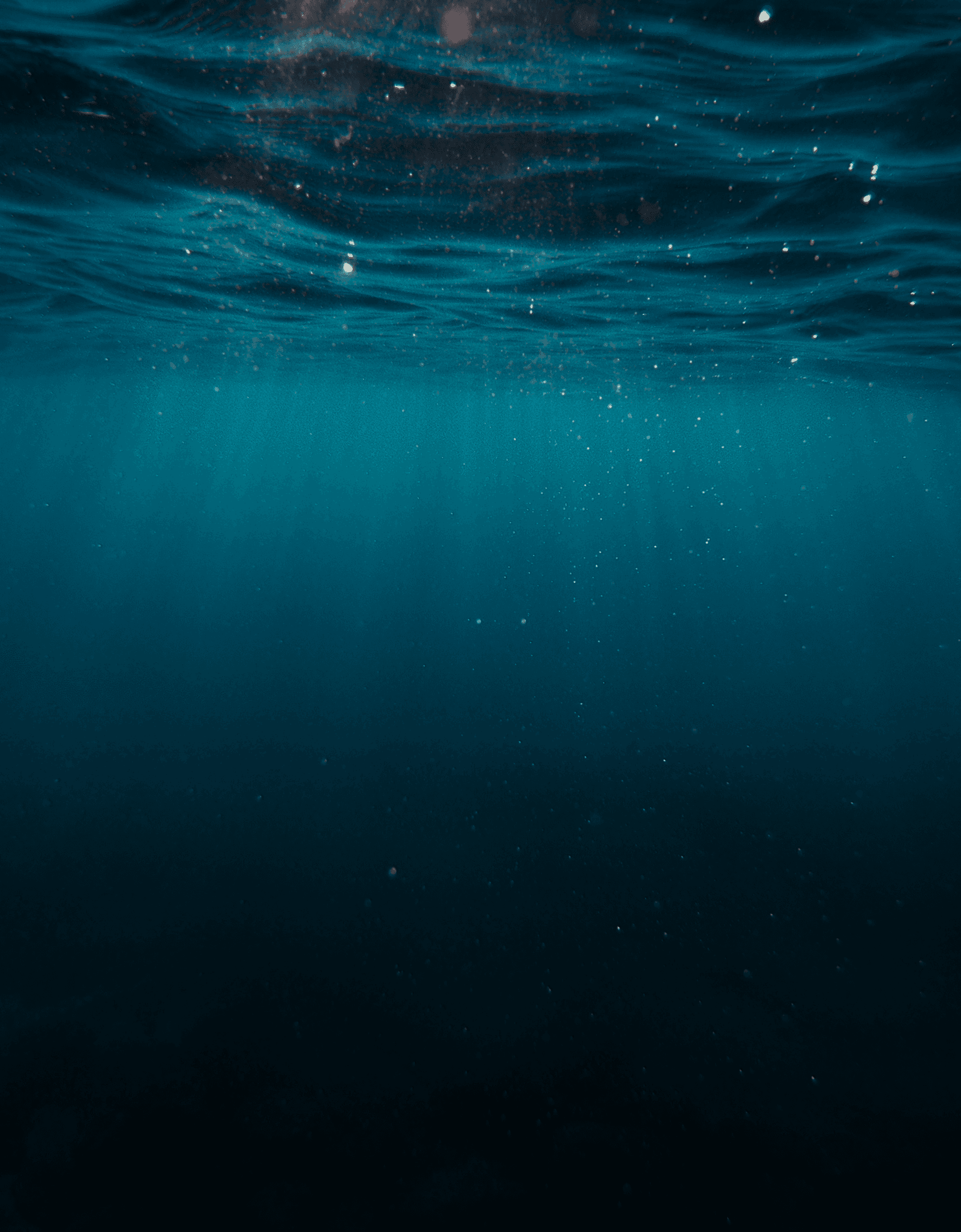 A dark underwater scene with rippling water and light filtering from above, creating a serene atmosphere.
