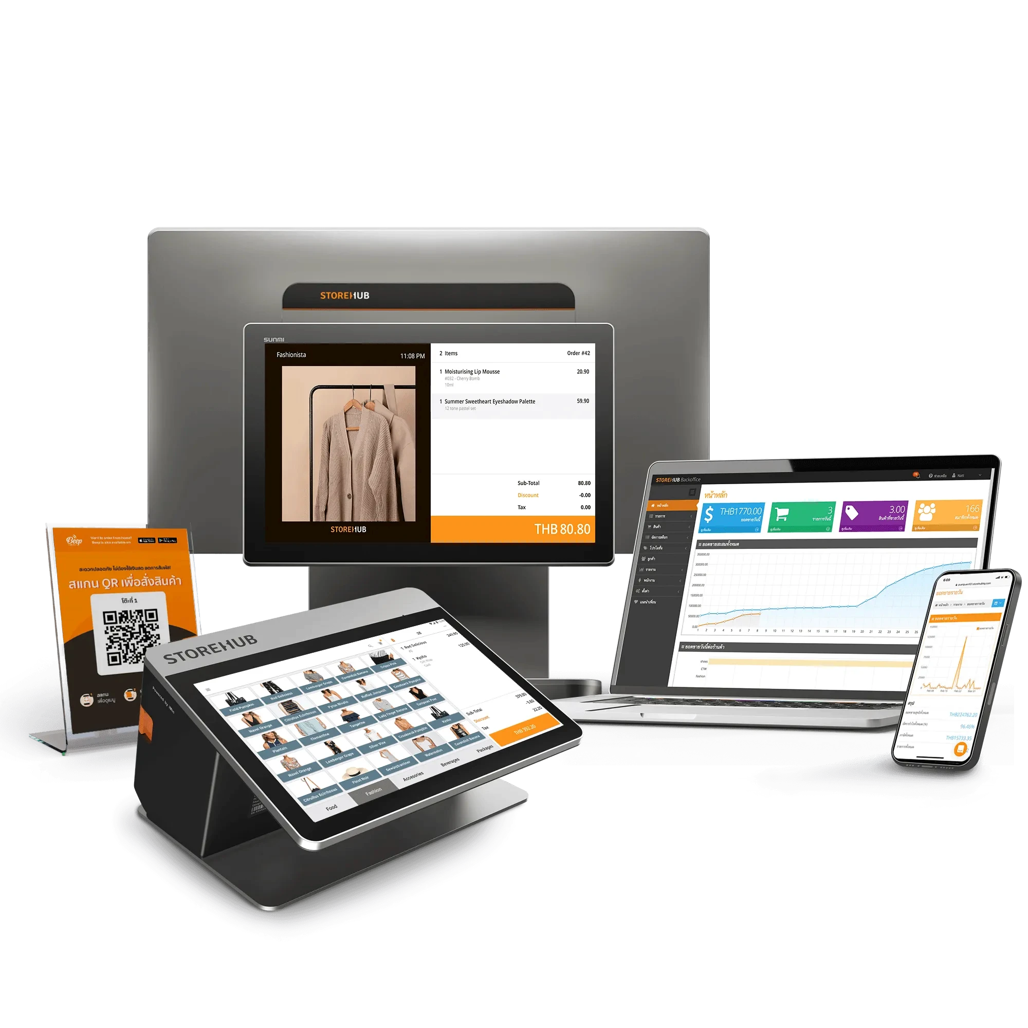 StoreHub cloud-based POS system ecosystem with hardware, analytics dashboard, mobile app, and e-Invoicing ready support in Thailand.