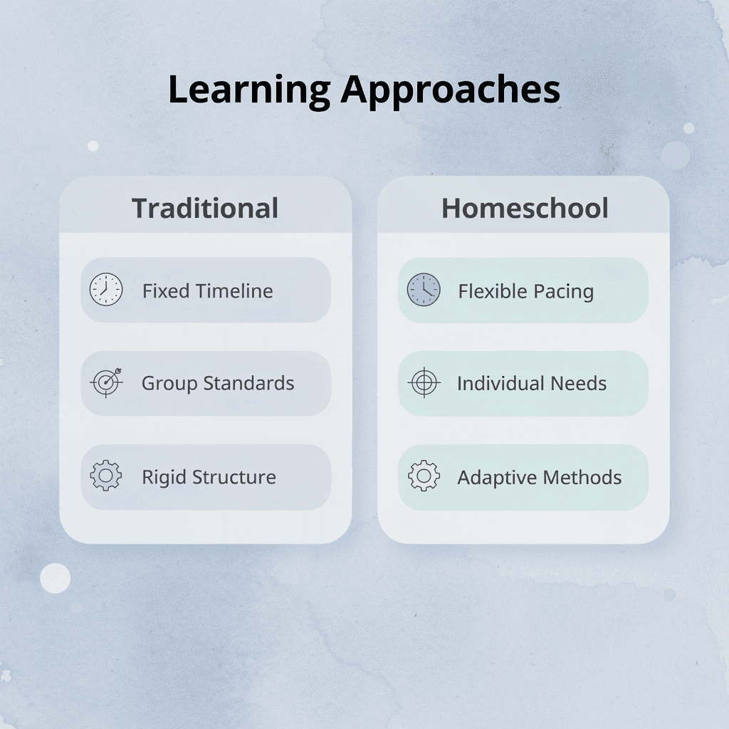 Comparison chart showing traditional vs homeschool learning approaches