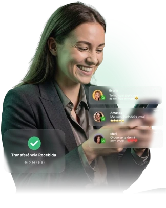 Nutricionista feliz olhando notificações no seu celular