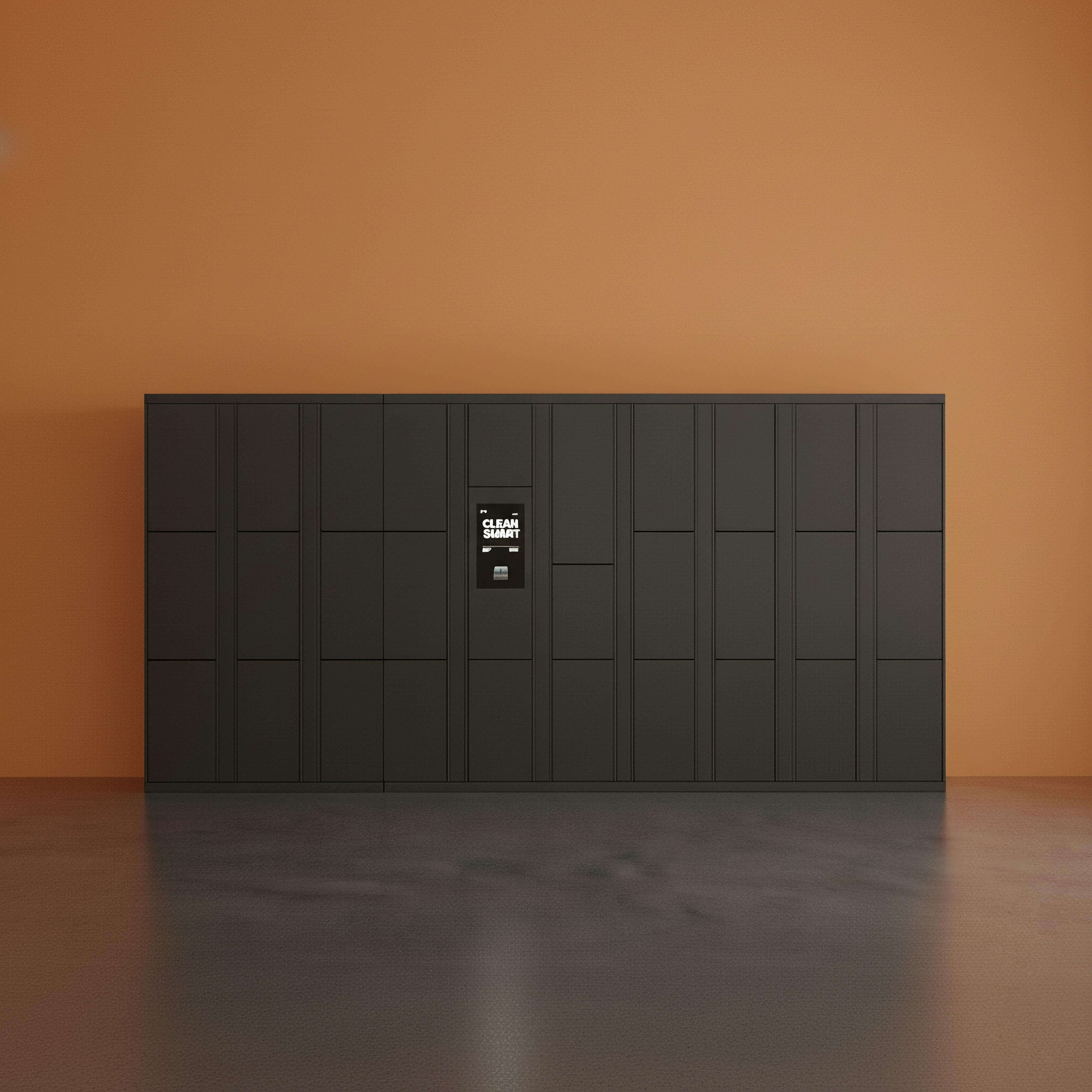 Dry cleaning smart locker for secure storage and automated management of garments. Contactless pickup system for laundry services.