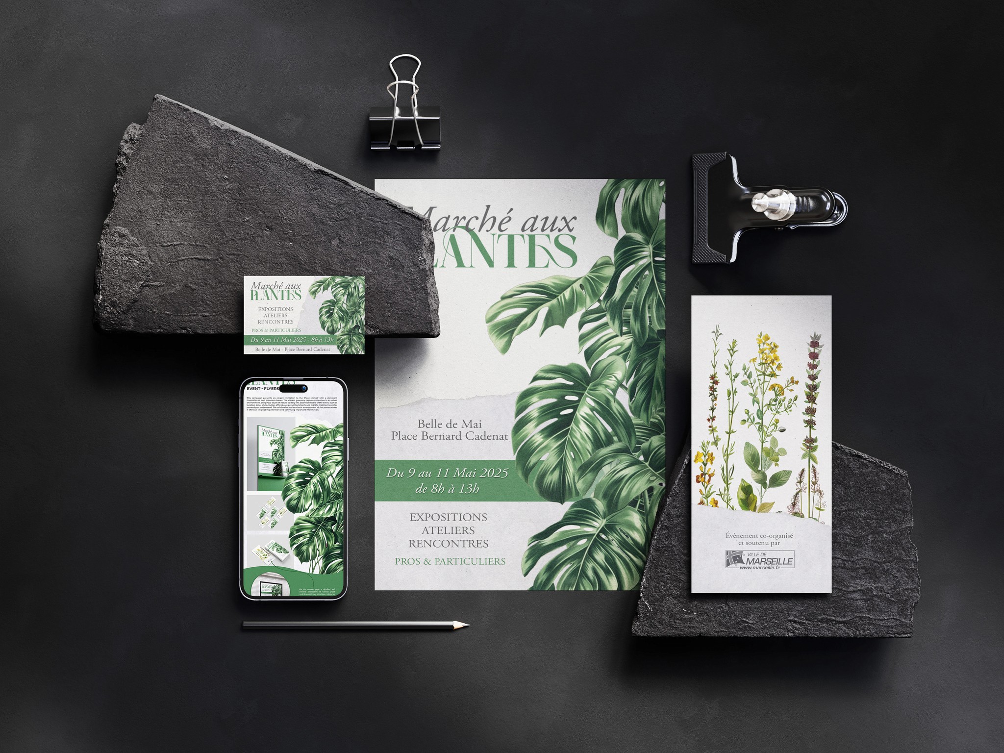 Identité Visuelle, Carte de Visite, Flyer, Affiche pour l'évènement "Marché aux Plantes"