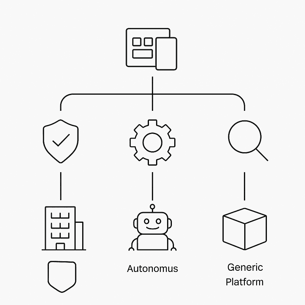 Flow diagram linking martech integration and budget factors to appropriate AEO platform categories