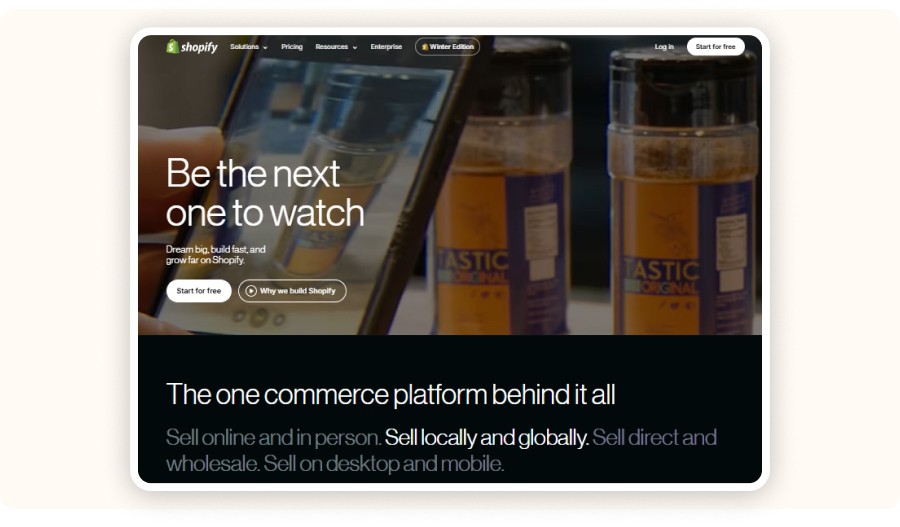 Shopify platform homepage