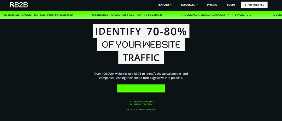 RB2B homepage explaining website visitor identification