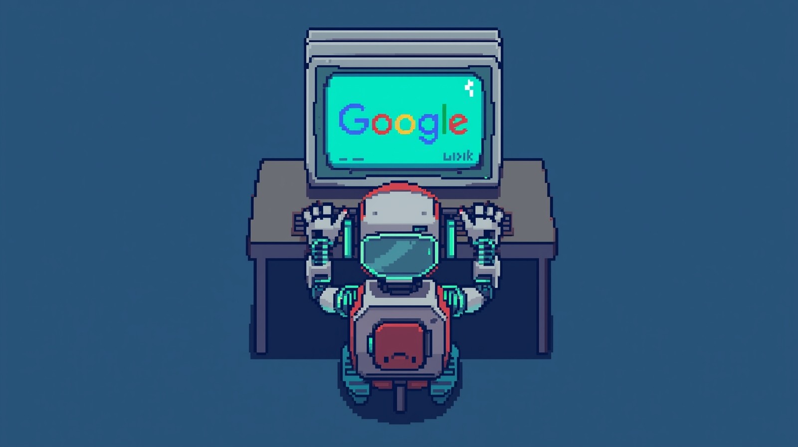 Robot siting on a computer