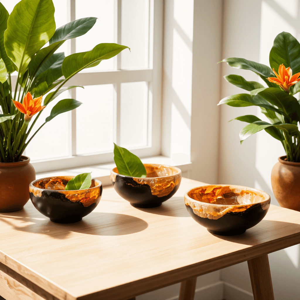 product photography of set of decorative resin bowls