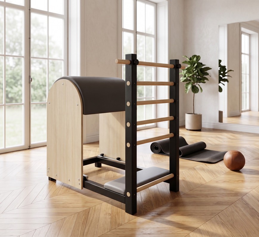 Ladder Barrel Premium Bi-matière — Érable, équipement de mobilité Pilates en érable dans un studio de Pilates professionnel