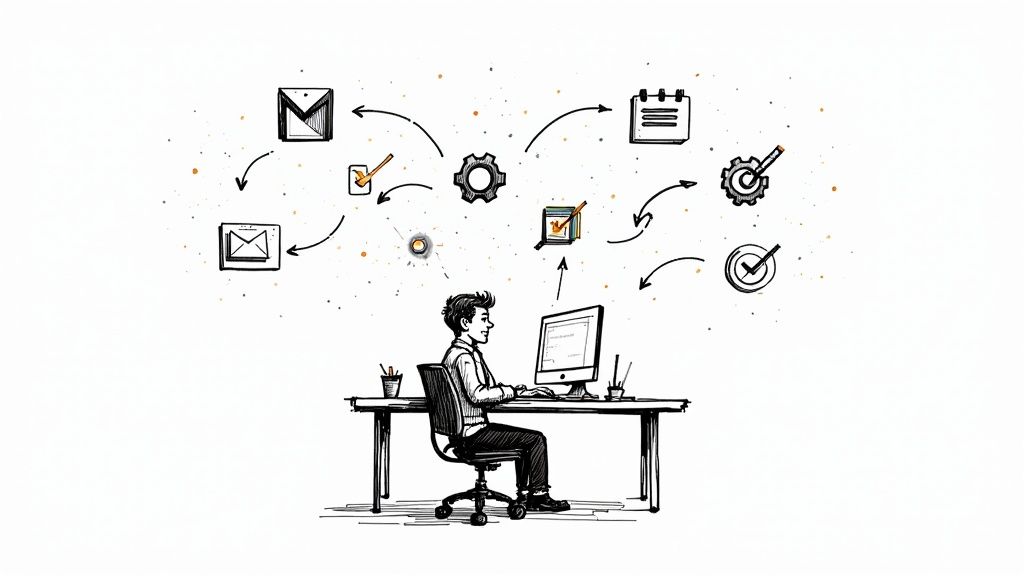 A small business owner using a laptop to manage marketing tasks efficiently