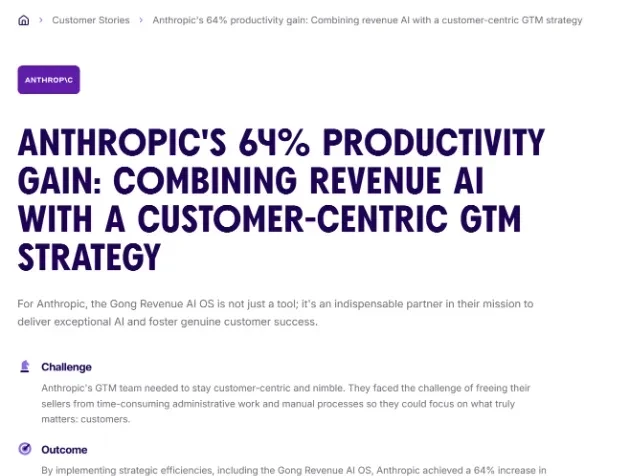 Screenshot of the Gong case study about Anthropic