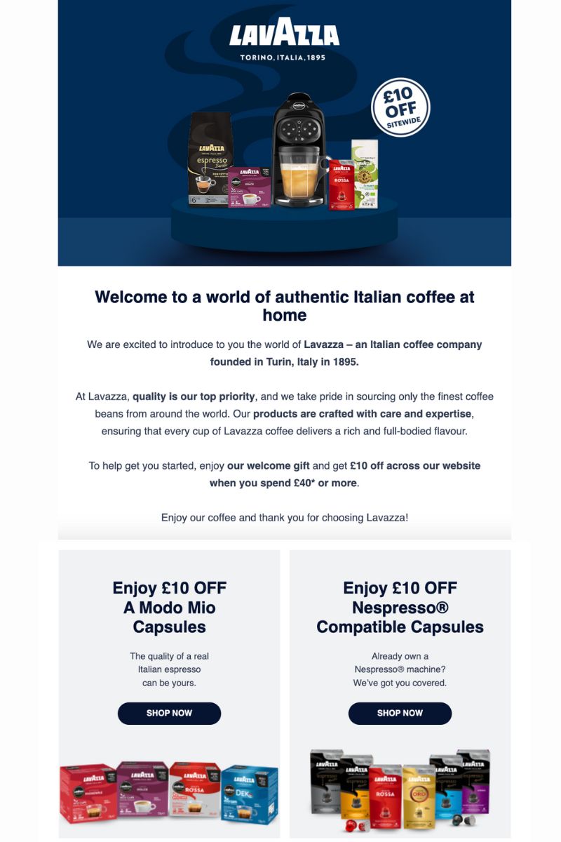 Lavazza welcome email