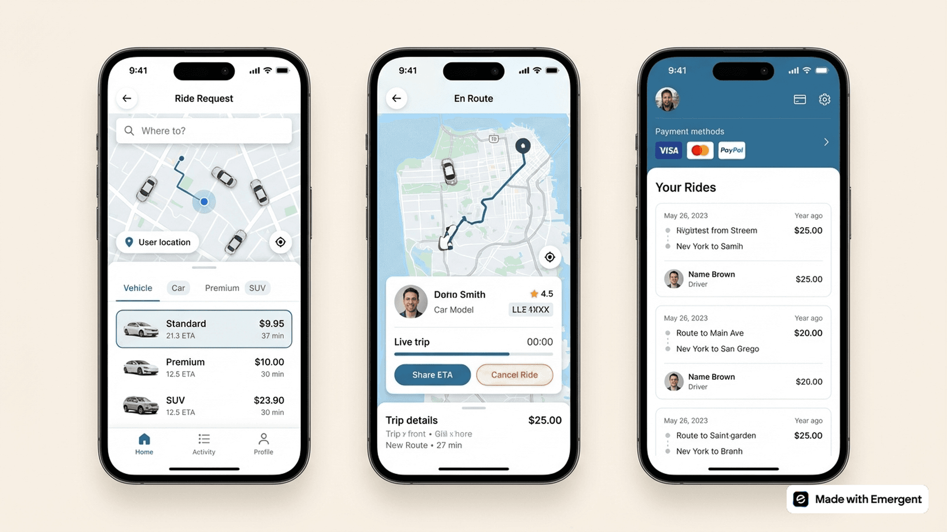 Taxi Booking App Made with Emergent