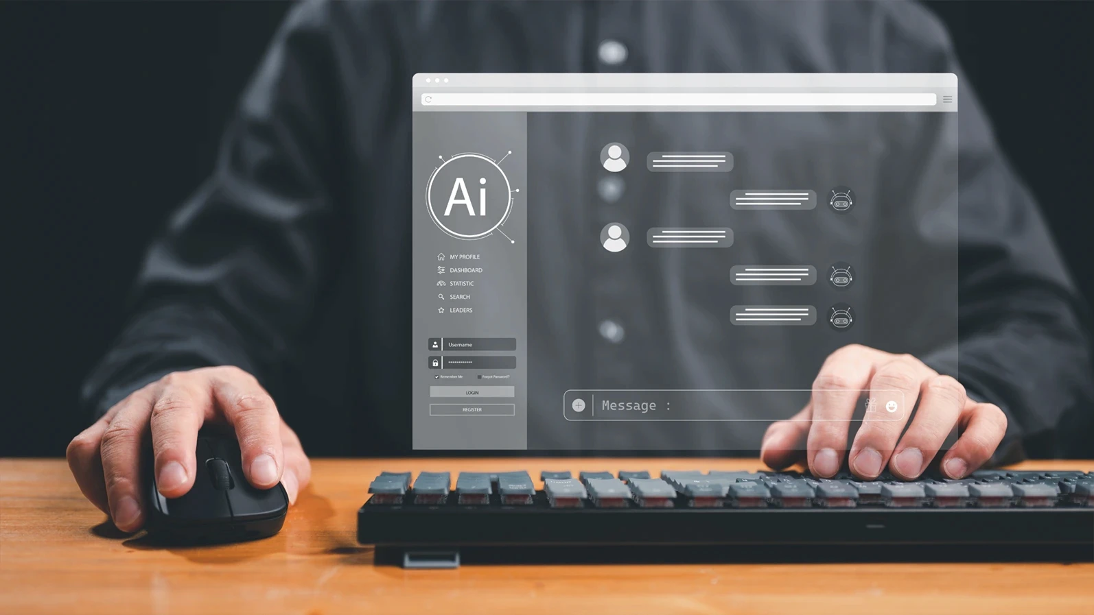 AI Chatbot intelligent digital customer service application concept, computer mobile application uses artificial intelligence chatbots automatically respond online messages to help customers instantly