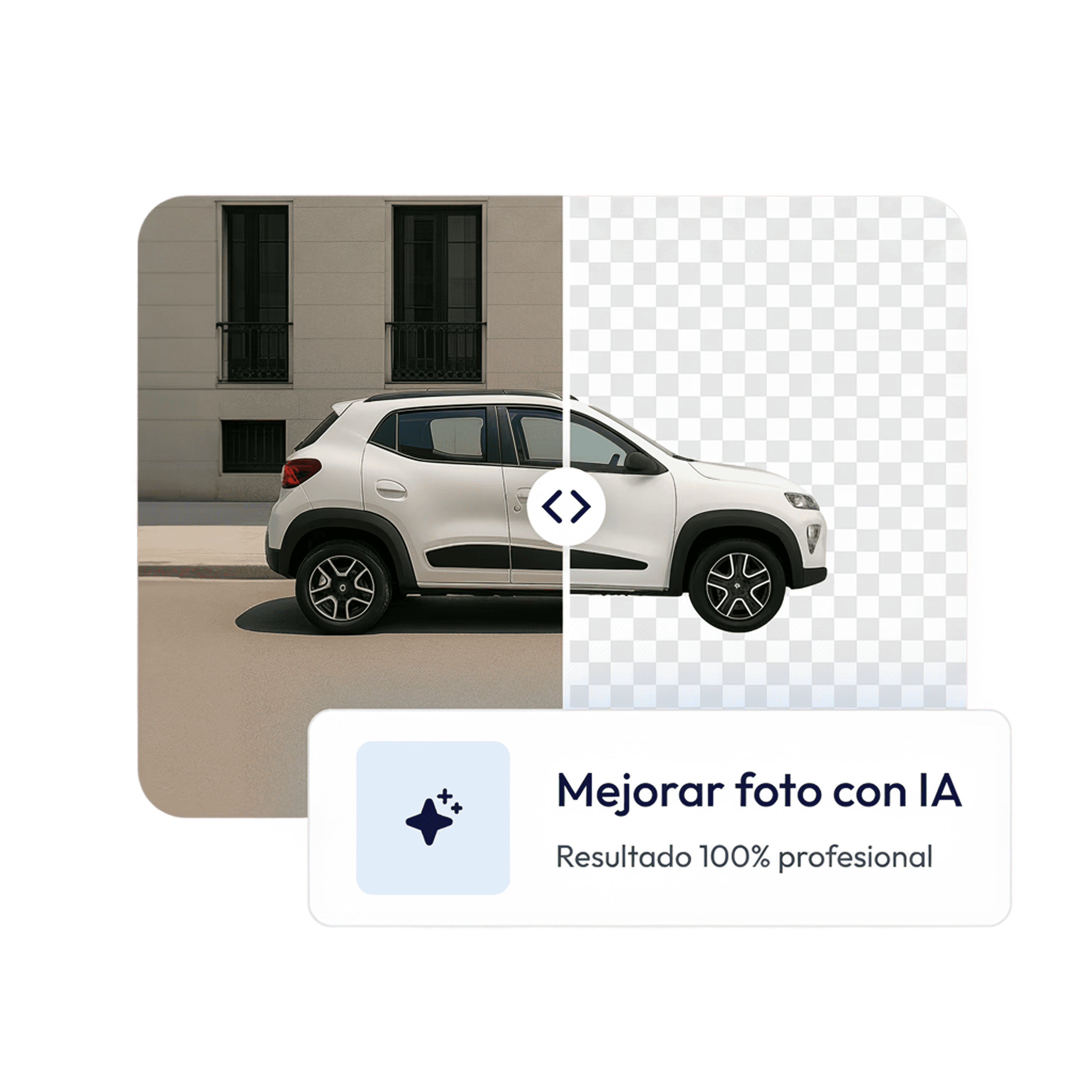 White car image edited with AI, background removal. Profesional photo editing.