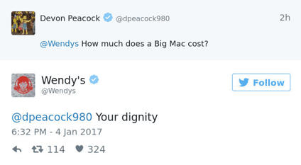 Wendy’s customer service on Twitter