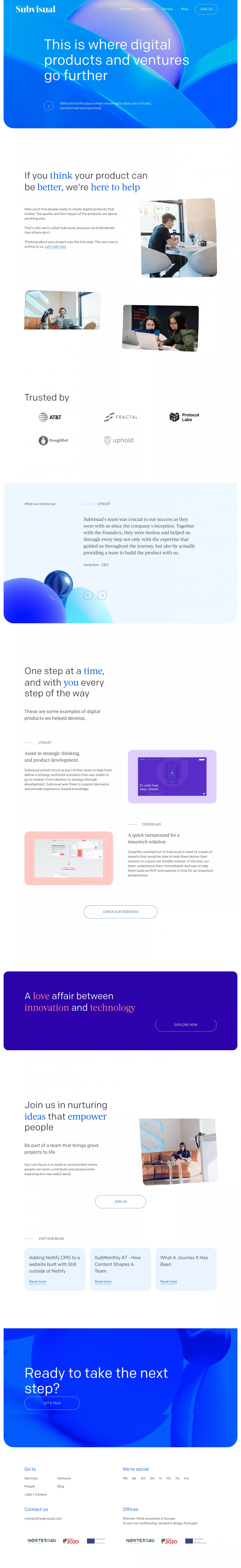 Subvisual: web3 products and ventures un portfolio page screenshot showcasing Design and Tech design