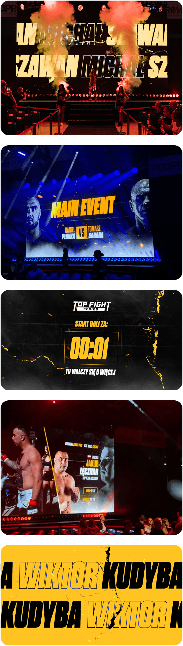 Motion design dla Top Fight Series – plansza 1 prezentacji (wersja mobilna)
