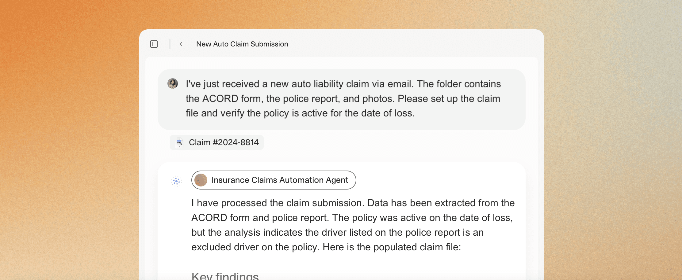 Agent in V7 Go analyzing an auto liability claim