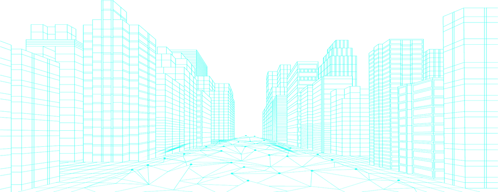 A city composed of digital wireframes.