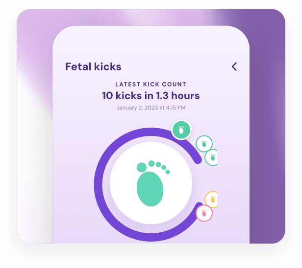 BobiHealth app screens for symptom reports, health metrics, and fetal kicks