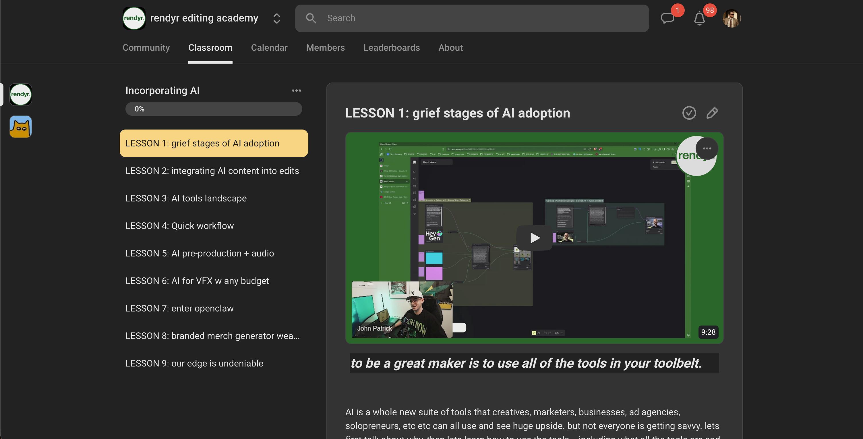 Lesson 1: grief stages of AI adoption video lesson.