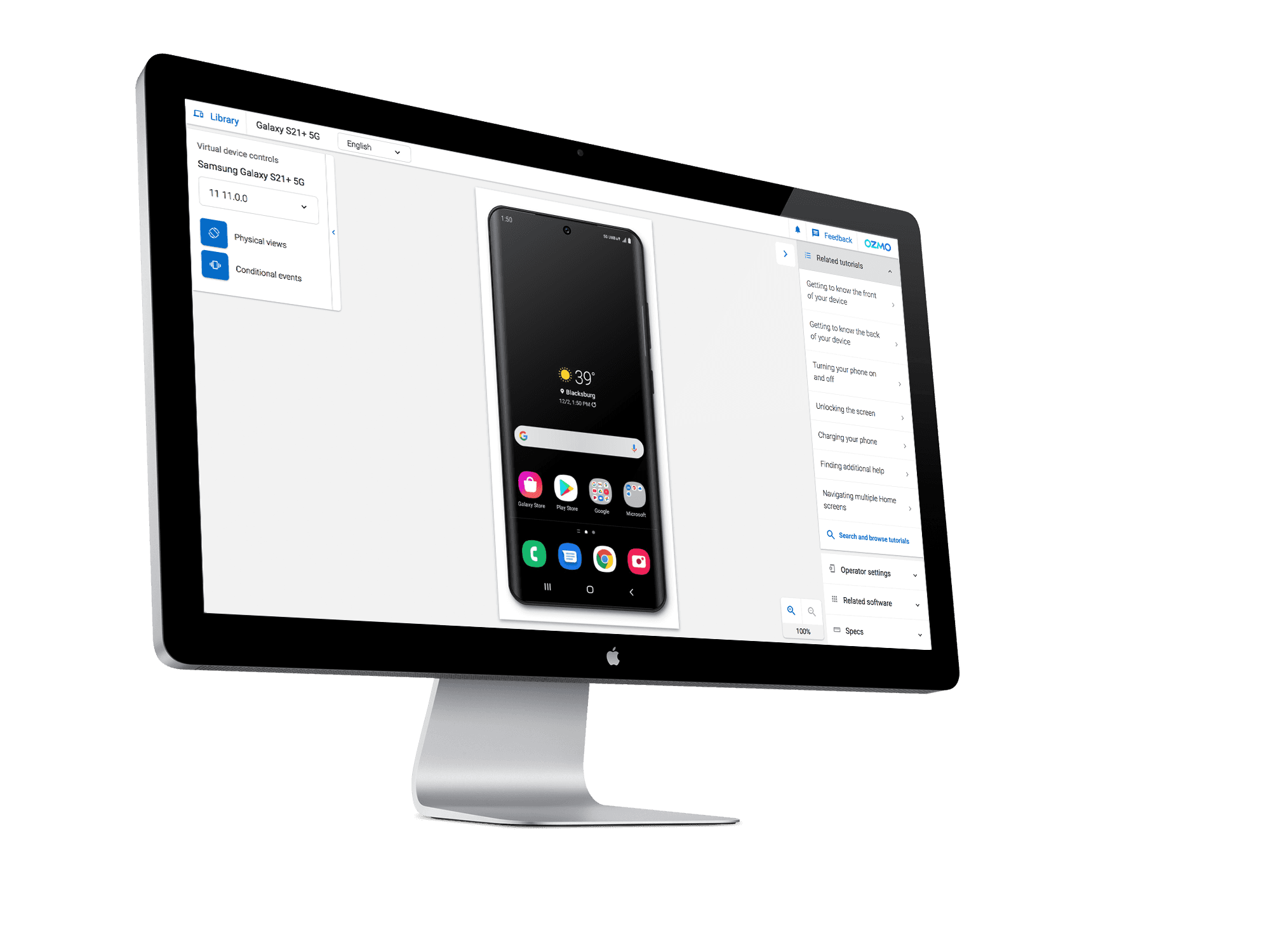 Apple computer monitor that shows Ozmo for Agents software