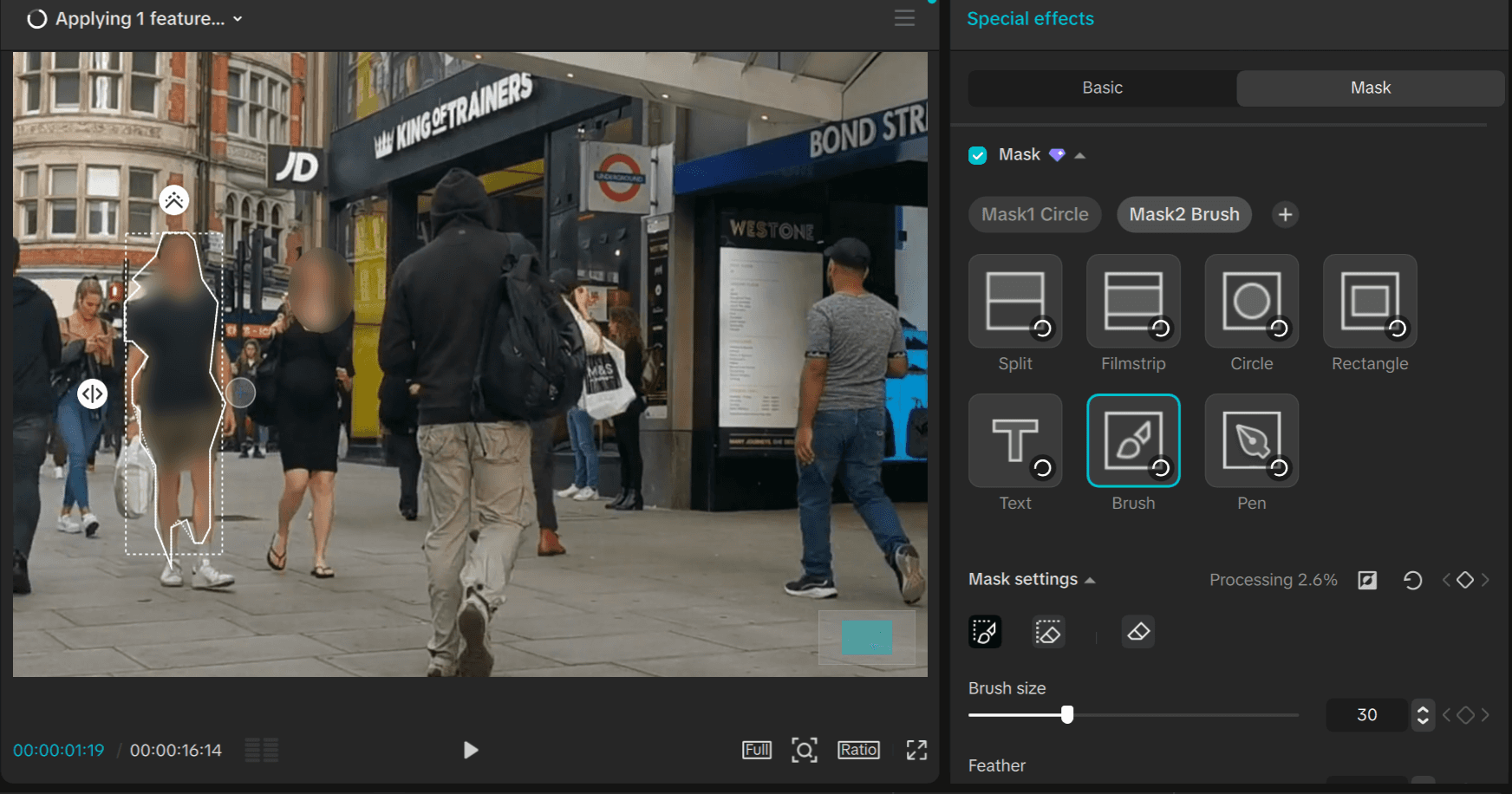 Brush tool in CapCut mask