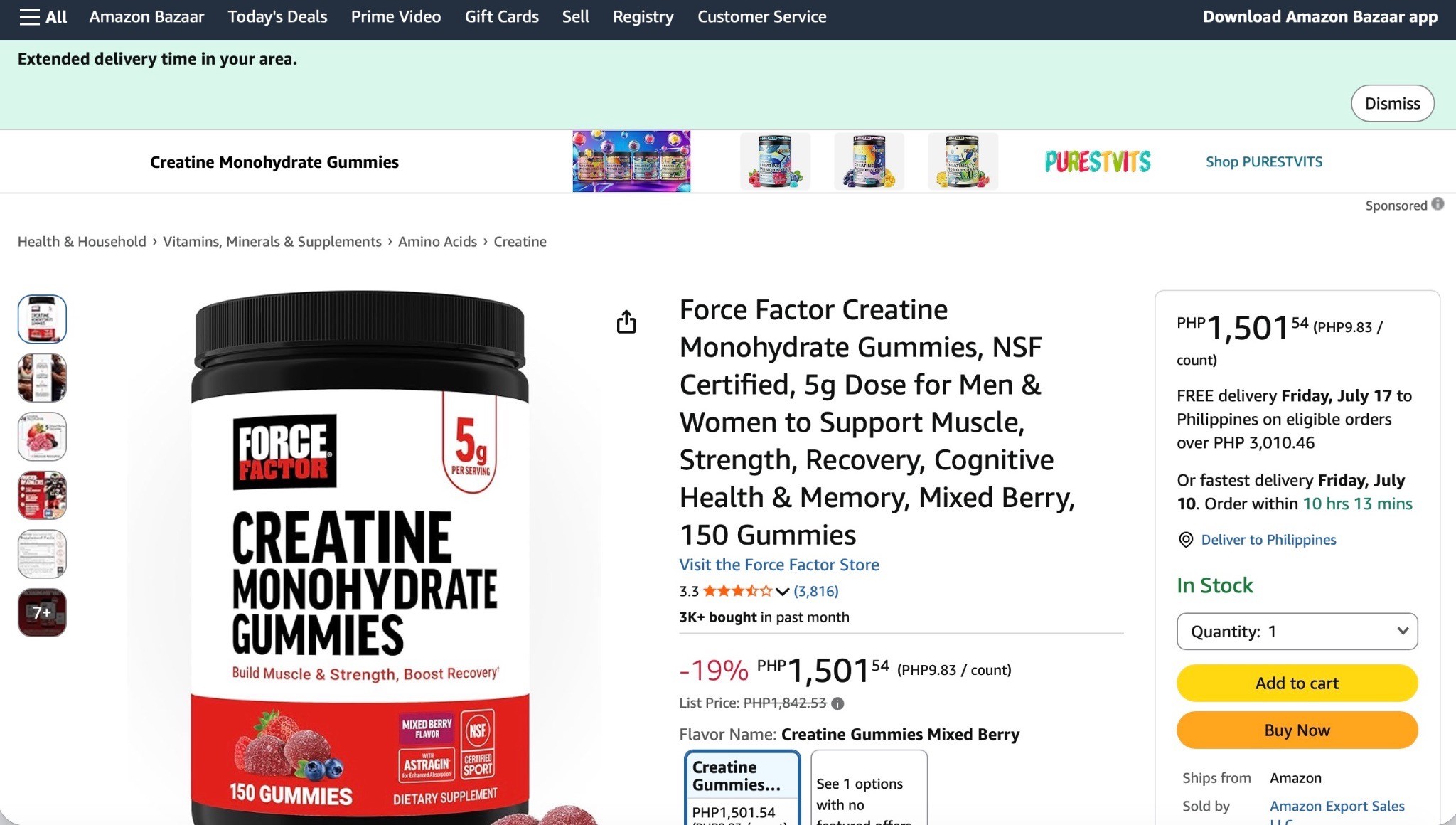 Creatine Gummies in Amazon with good CRO