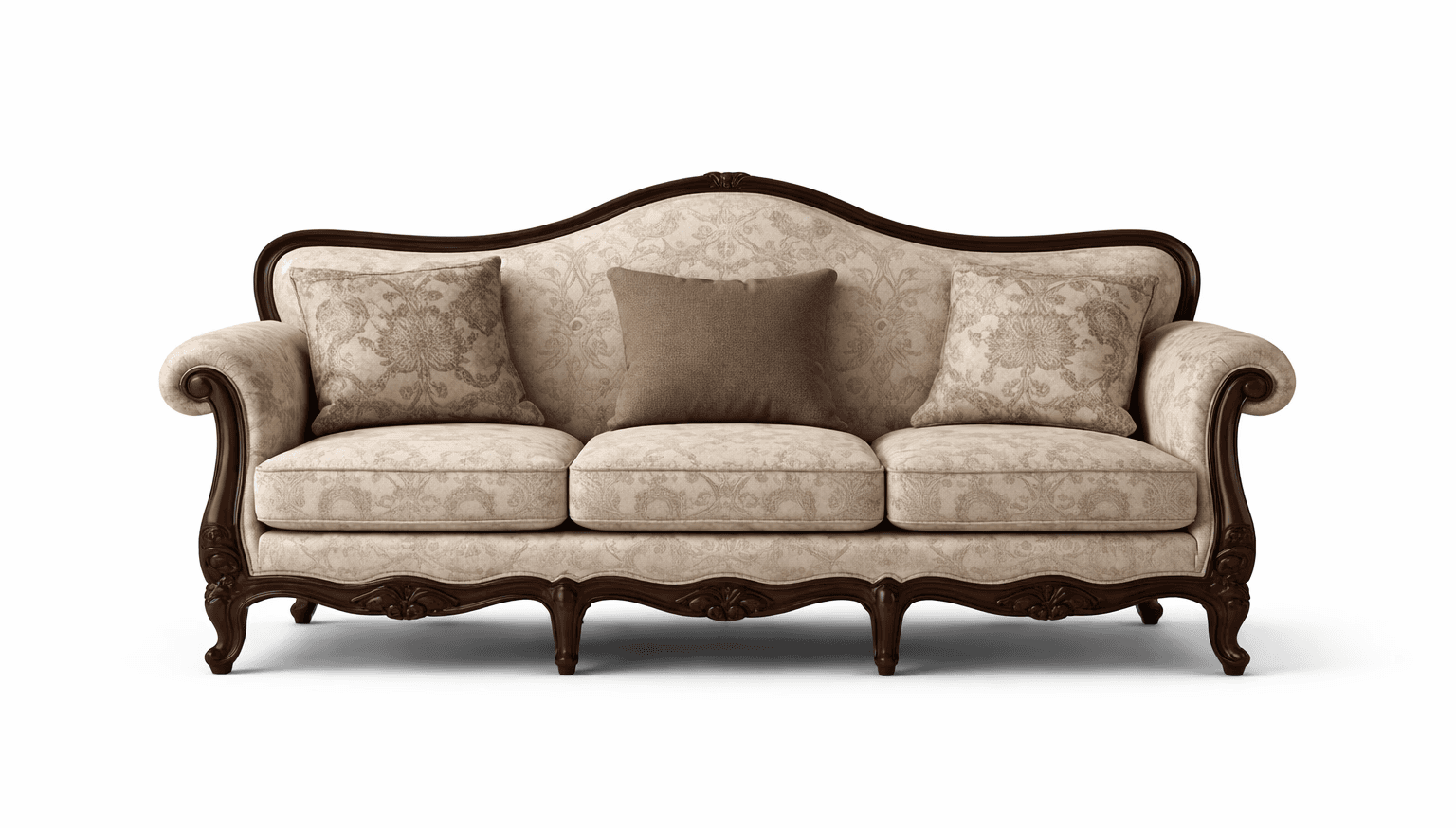 A traditional three‑seater featuring rounded arms, deep seating, and a warm, heritage character.