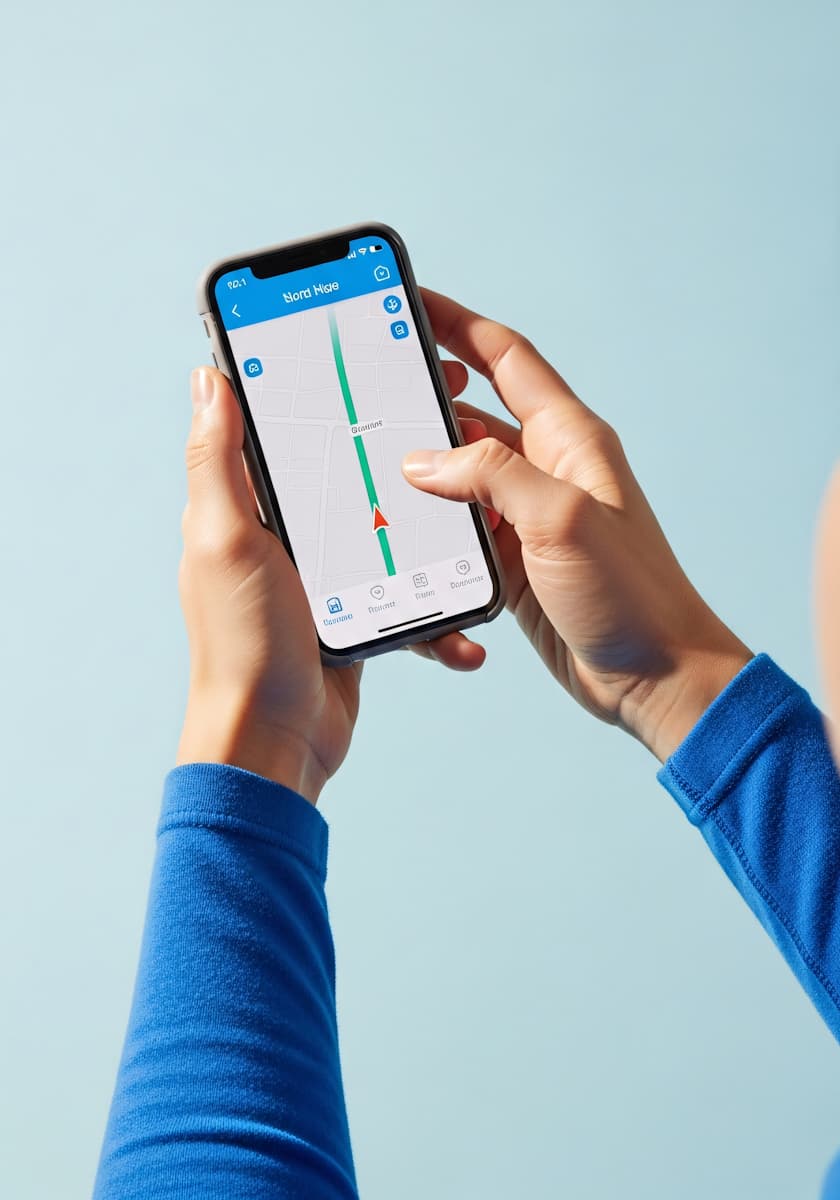 eine person hält ein smartphone in seiner hand und sucht etwas auf einer map