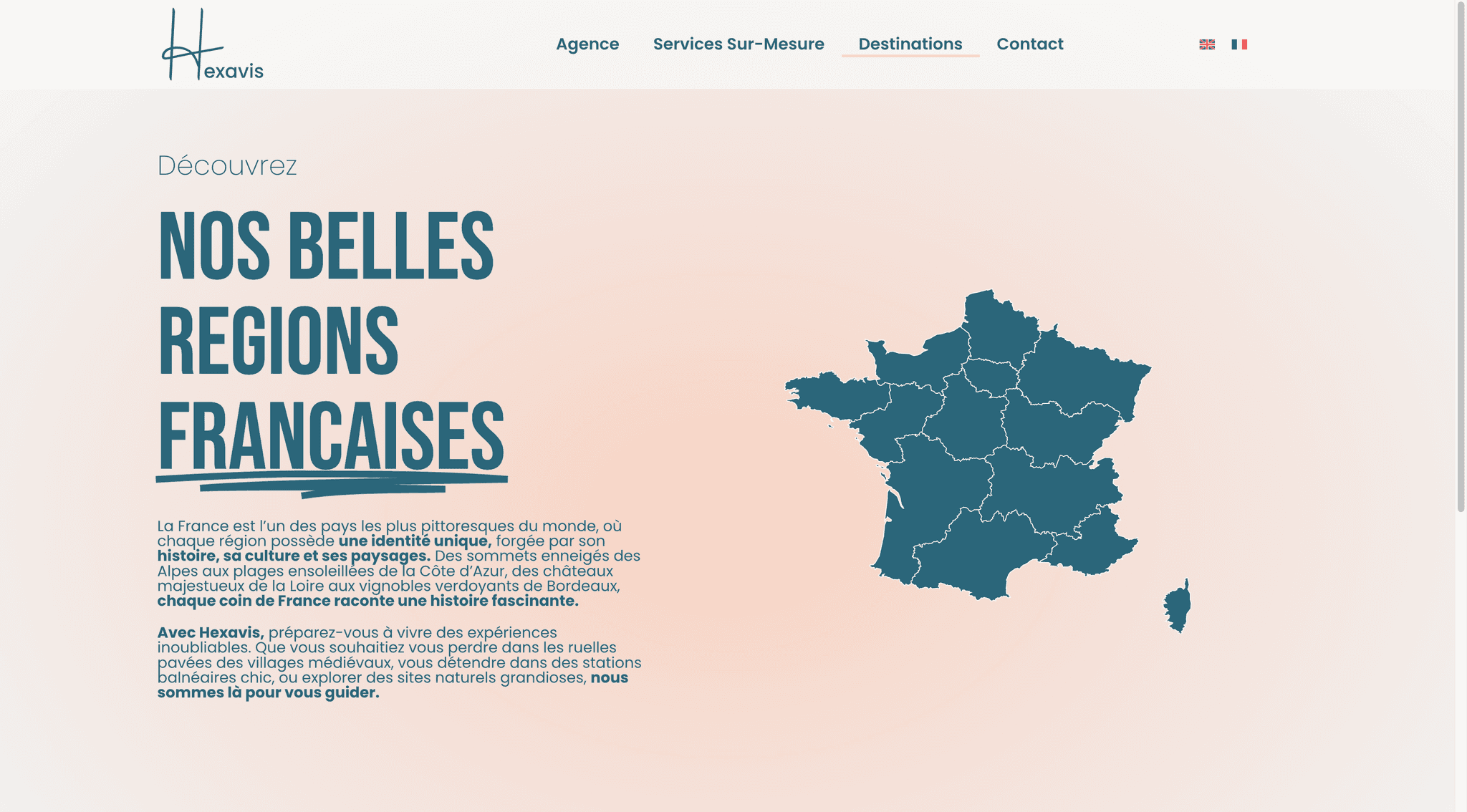 Design de la page destination Hexavis (FR) : architecture d'information optimisée pour le référencement local des circuits en France.