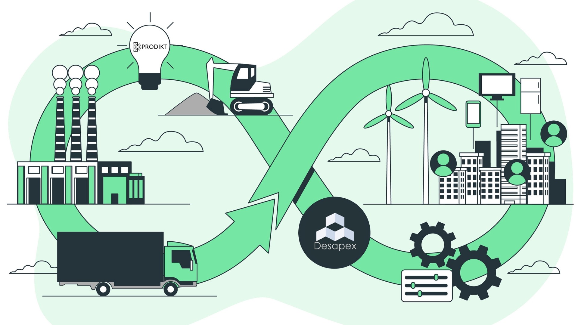 A man stands while two people sit at a table in an office setting, smiling and engaged in conversation. The mood is friendly and collaborative.