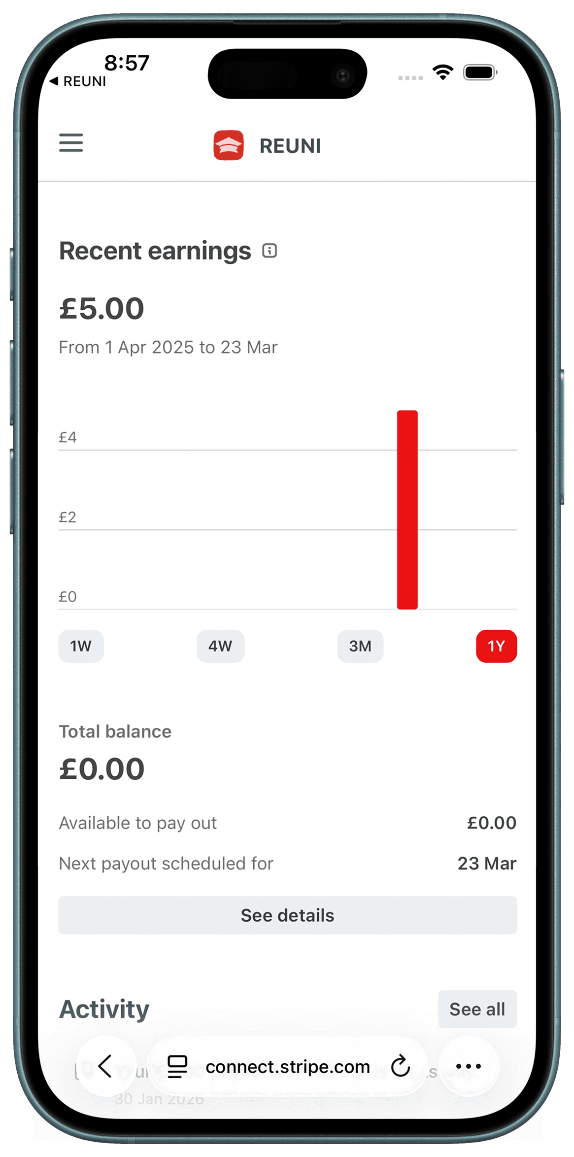 Gold iPhone with a blurred floral background displaying a habit tracker app home screen, featuring cards for journaling, hydration, and meditation progress.