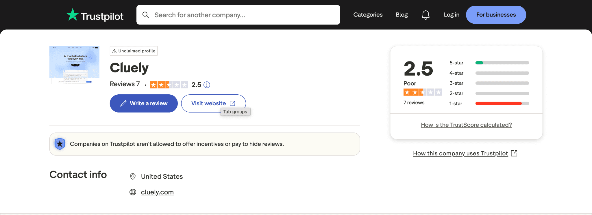 Trustpilot Cluely Rating
