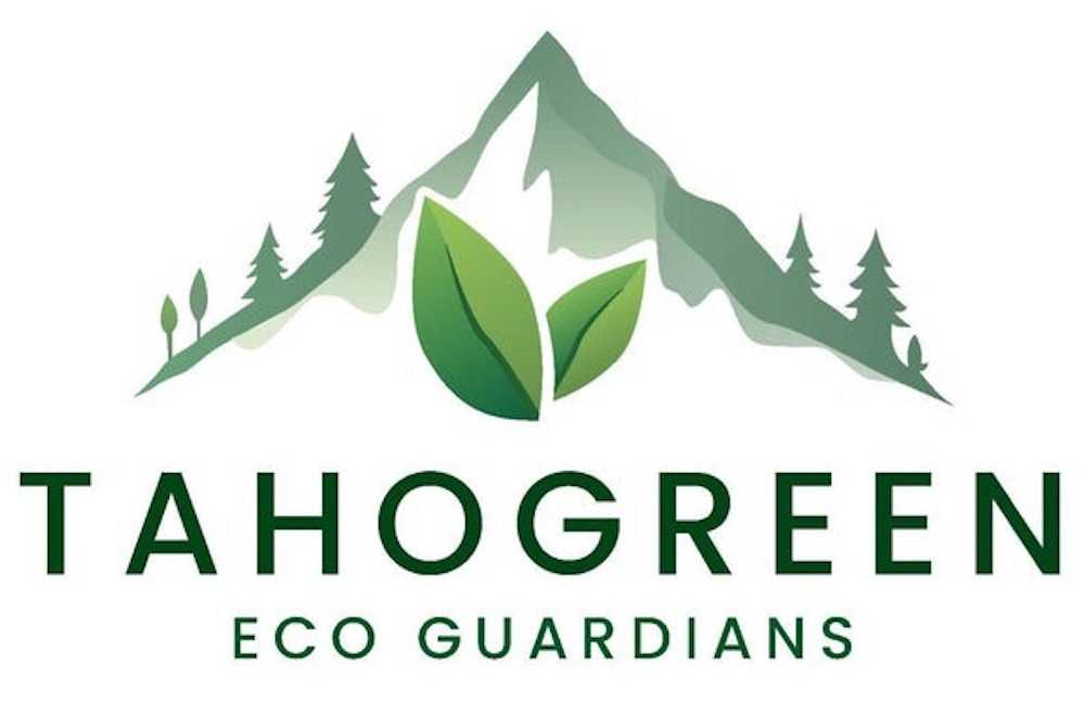 Tahogreen Eco Guardians logo featuring green mountain peaks, leaves, and forest silhouettes.