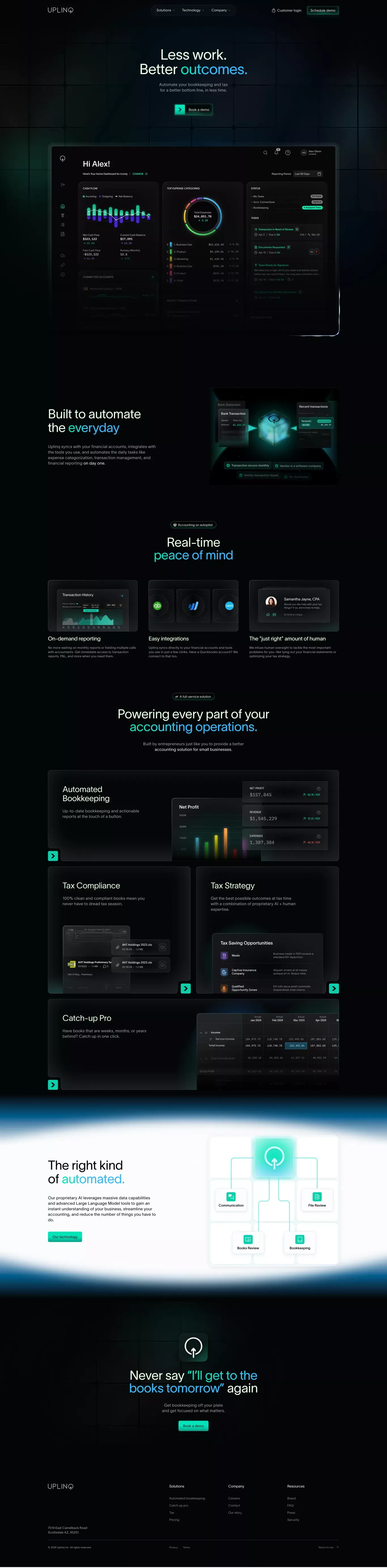 Small Business Accounting Solutions landing page screenshot showcasing Finance and Tech design