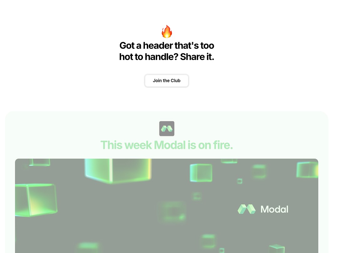 "Neon cubes floating with 'This week Modal is on fire' text above."