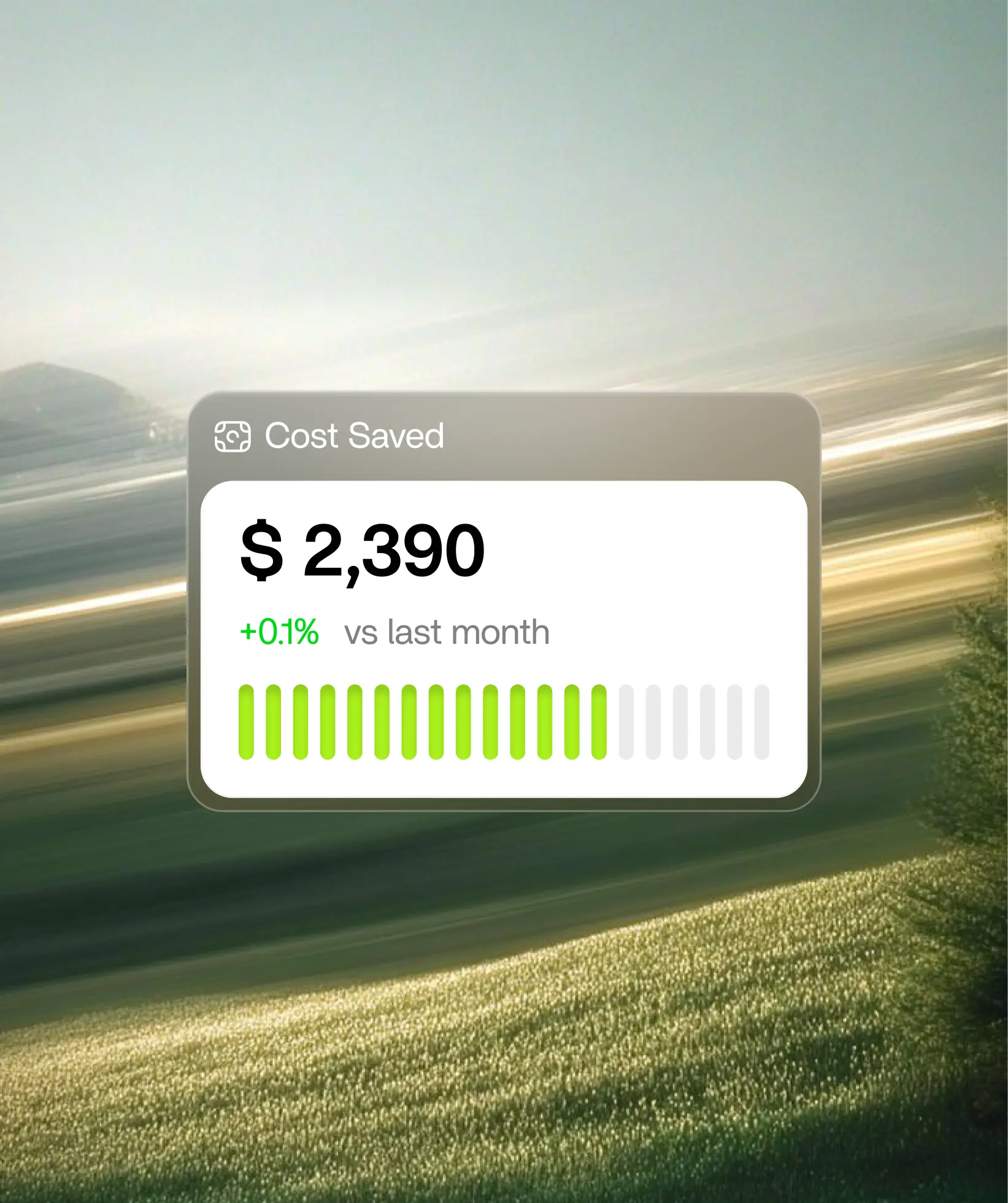Cost saved card showing $2,390 saved this month