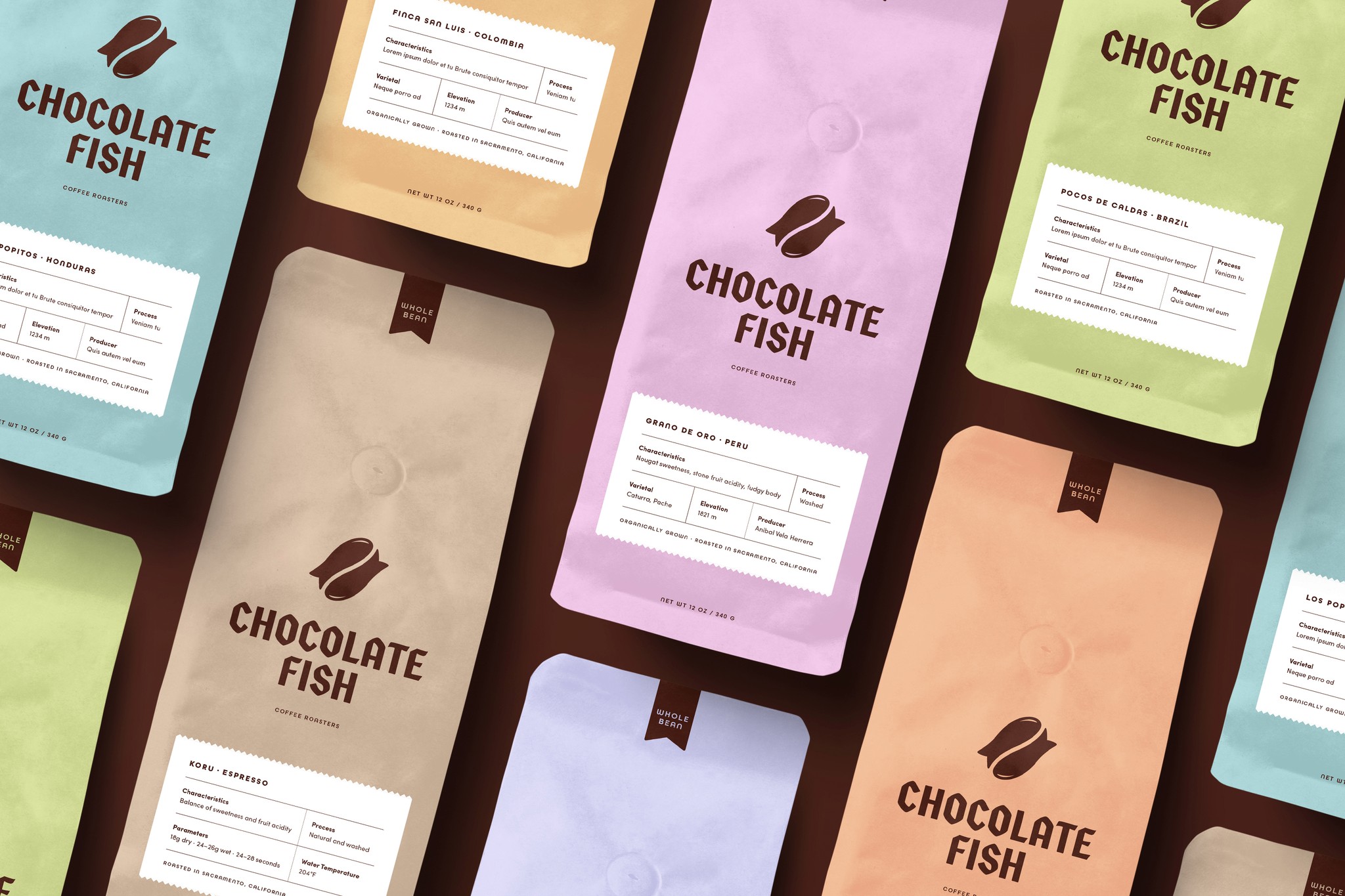 Chocolate Fish coffee packaging