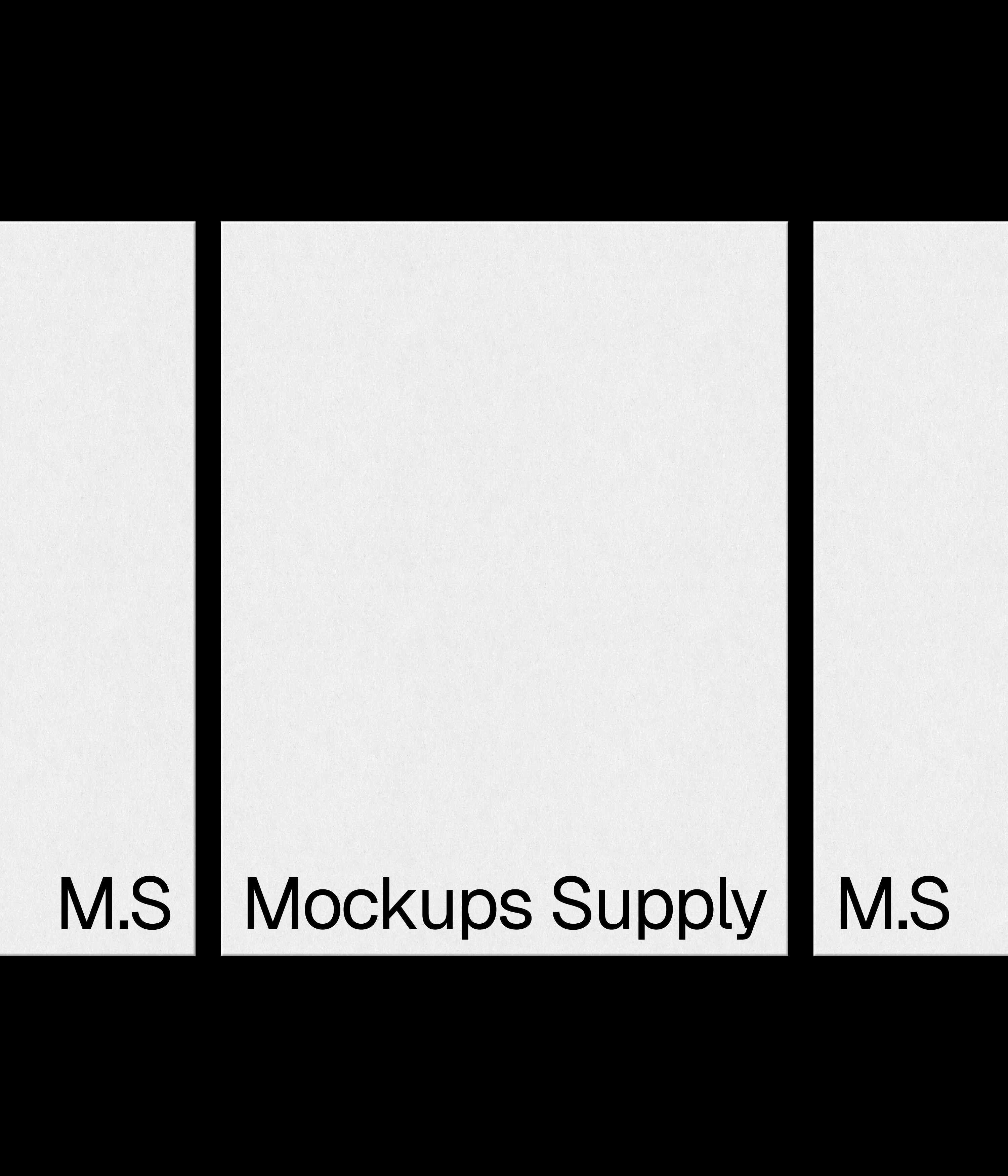 3 US Letter paper mockup portrait for Photoshop with debossed text effect, white papers on black background, minimal stationery and print branding presentation