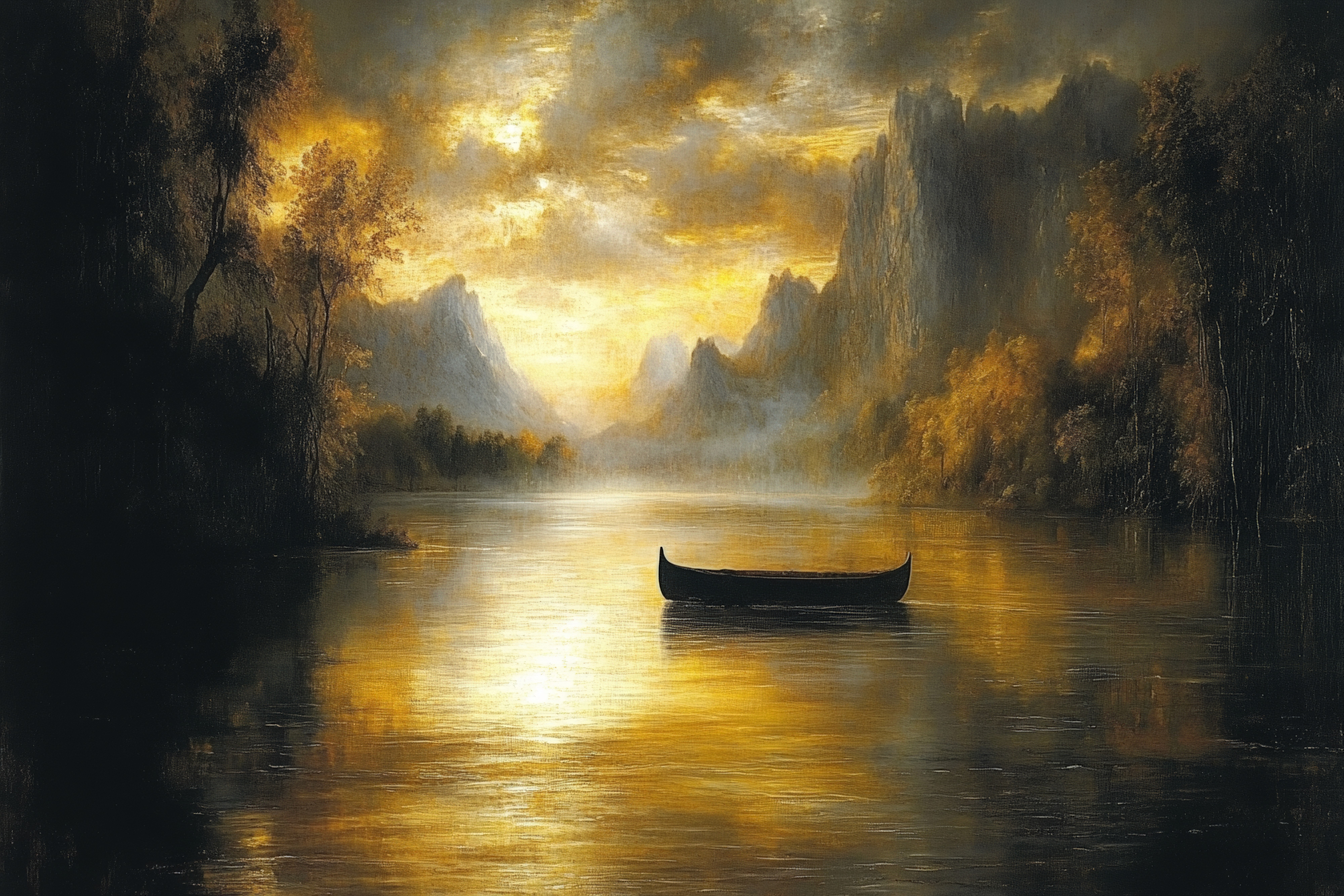 A digital-art style illustration of a river in nature, using soft gradients and simplified forms to convey calm movement, balance, and quiet atmosphere.