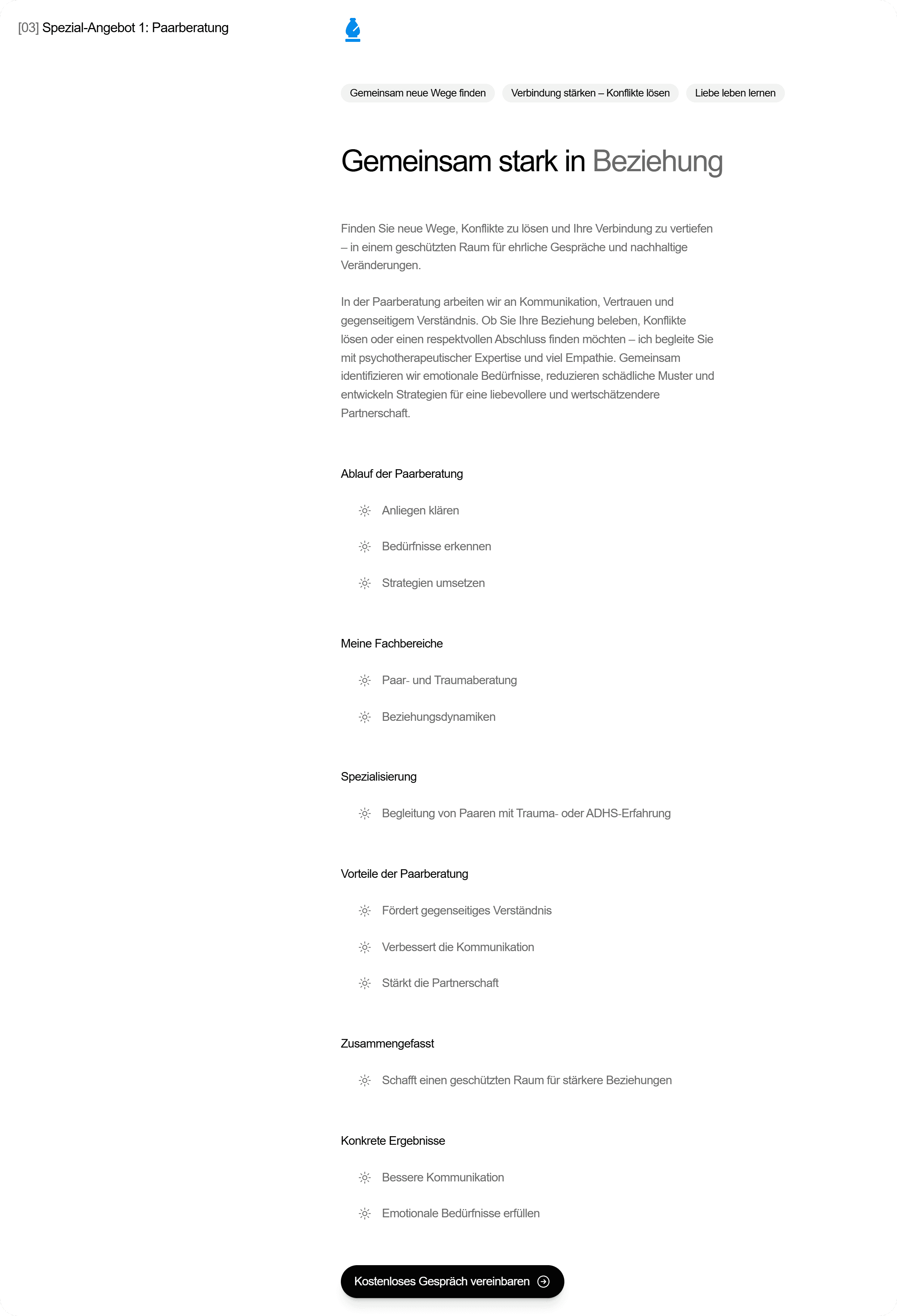 Beispiel - Detaillierte Zielgruppenansprache auf der Unterseite