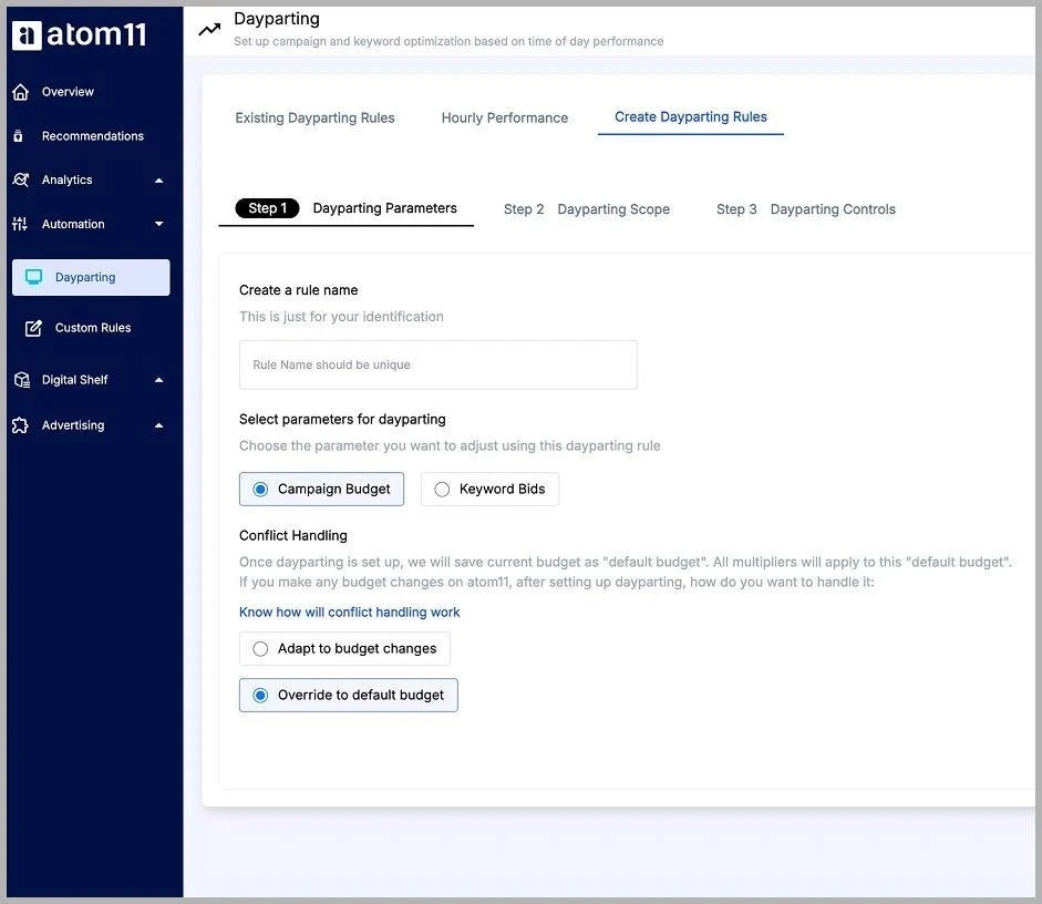 Setting up dayparting parameters in atom11. @@ Setting up dayparting parameters in atom11.