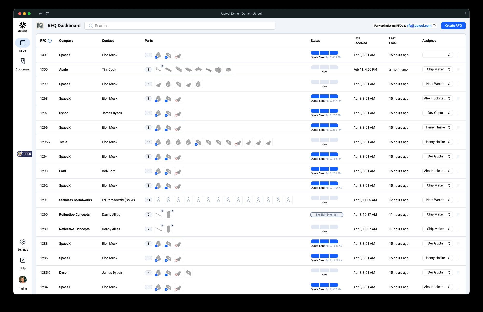 Uptool 1 RFQ Dashboard
