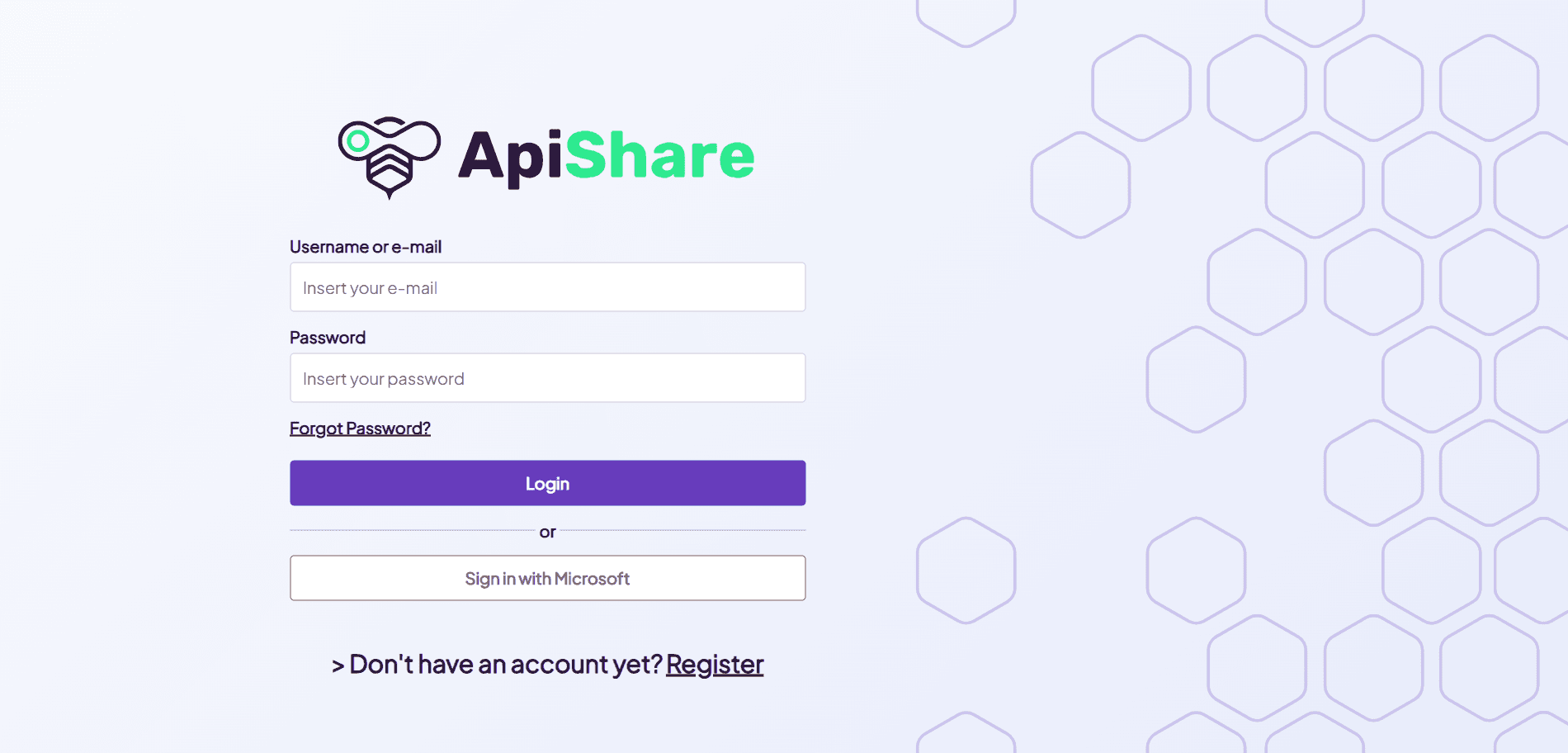 ApiShare: login page